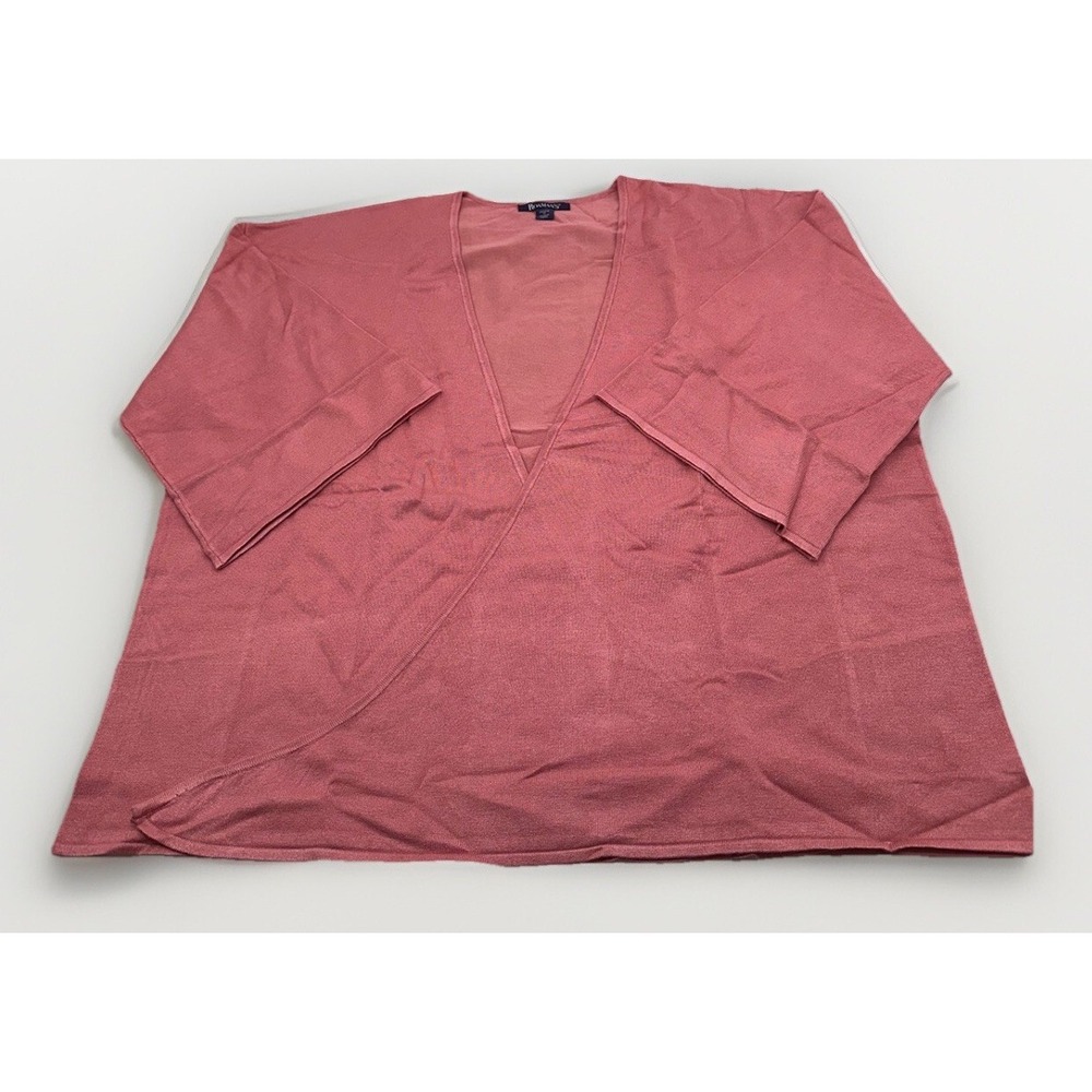 Roamans Top Womens 1X 22/24 Dusty Pink V Neck Wrap Stretch 3/4 Sleeve